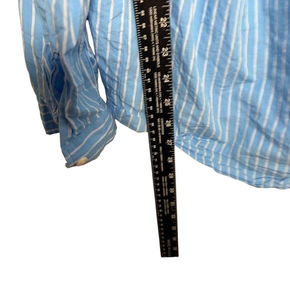 Universal Thread Blouse Women's Large Oversized Button Up Striped Blue Shirt - Picture 7 of 10